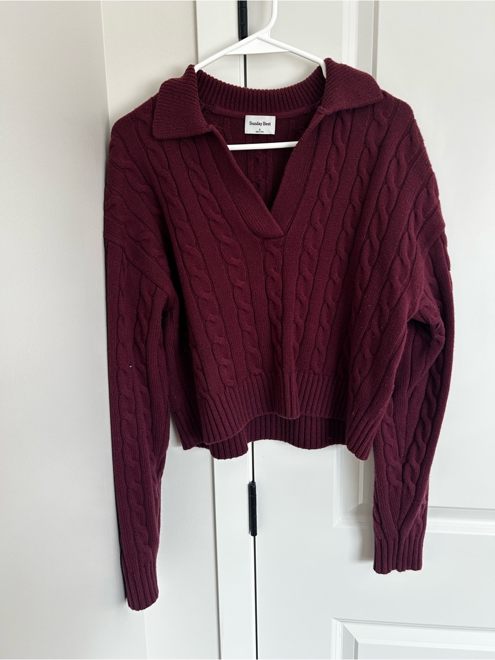 Sunday Best Burgundy Cable-Knit V-Neck Sweater